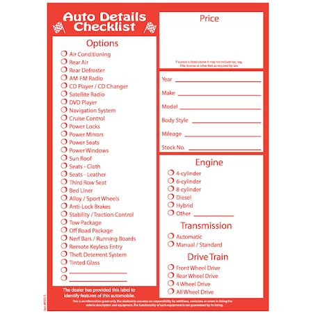 Asp PeelNSeal WindowSticker Stock Red Checklist, 8 1/2"X11" 4 Sided Seal Pk 8302-5